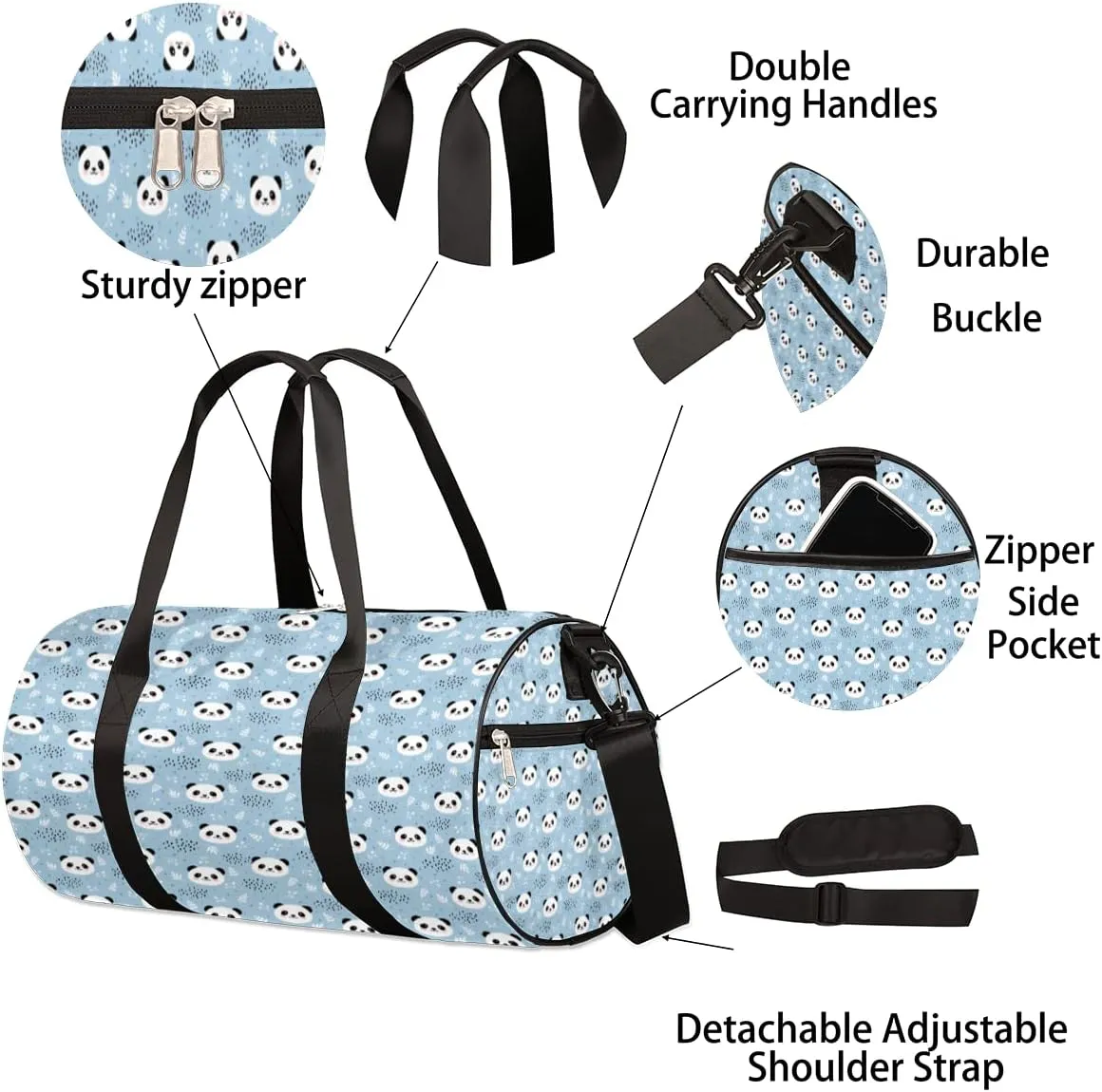Panda Leaf Blue Gym Bag Small Gym Duffel Bags for Men Women Overnight Weekender Bag Lightweight Sport Duffle Bag Carry On Gymbag