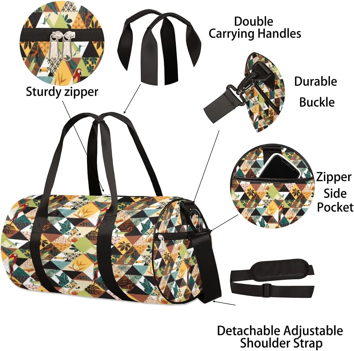 Parrot Toucans Hummingbird Gym Bag Small Gym Duffel Bags for Men Women Coastal Overnight Weekender Bag Lightweight Sport Duffle Bag Carry On Gymbag