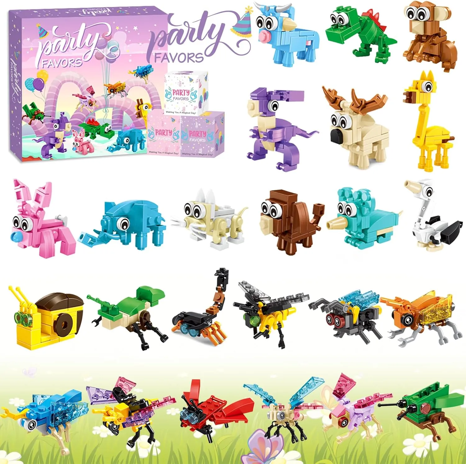 Party Favors for Kids, 24 Packs Insect Animal Building Blocks Sets for Goodie Bag Fillers Prizes for Kids Classroom, Birthday Party Favors Gifts for Ages 4-8 3-5 8-12