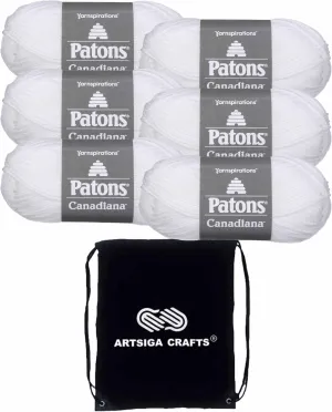 Patons Canadiana Solids White 244510-10005 (6-Pack - Same Dye Lot) Worsted Medium #4 Acrylic Yarn for Crocheting and Knitting with Project Bag