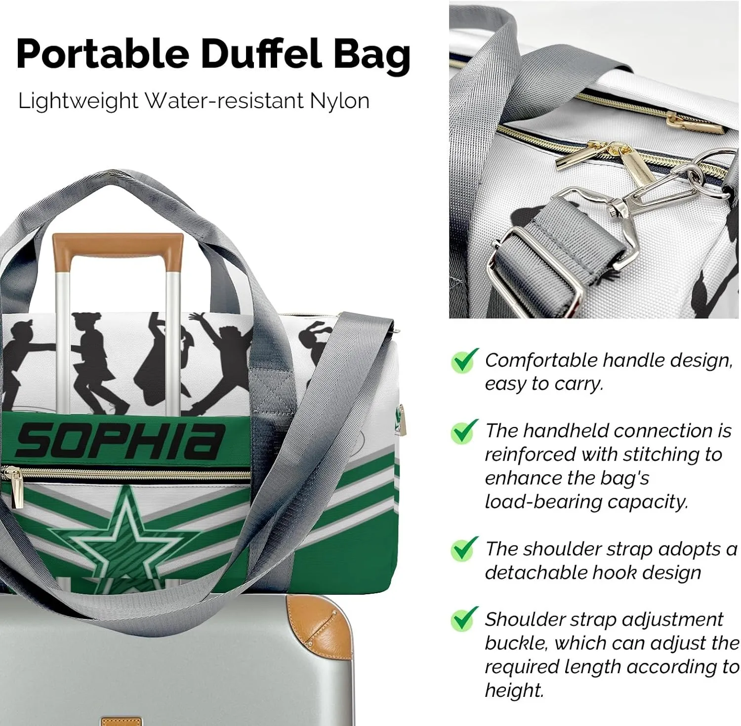 Personalized Duffel Bag Jumping Trampoline Green Athlete Multi-Function Travel Bag Versatile Travel Bags for Active Lifestyles