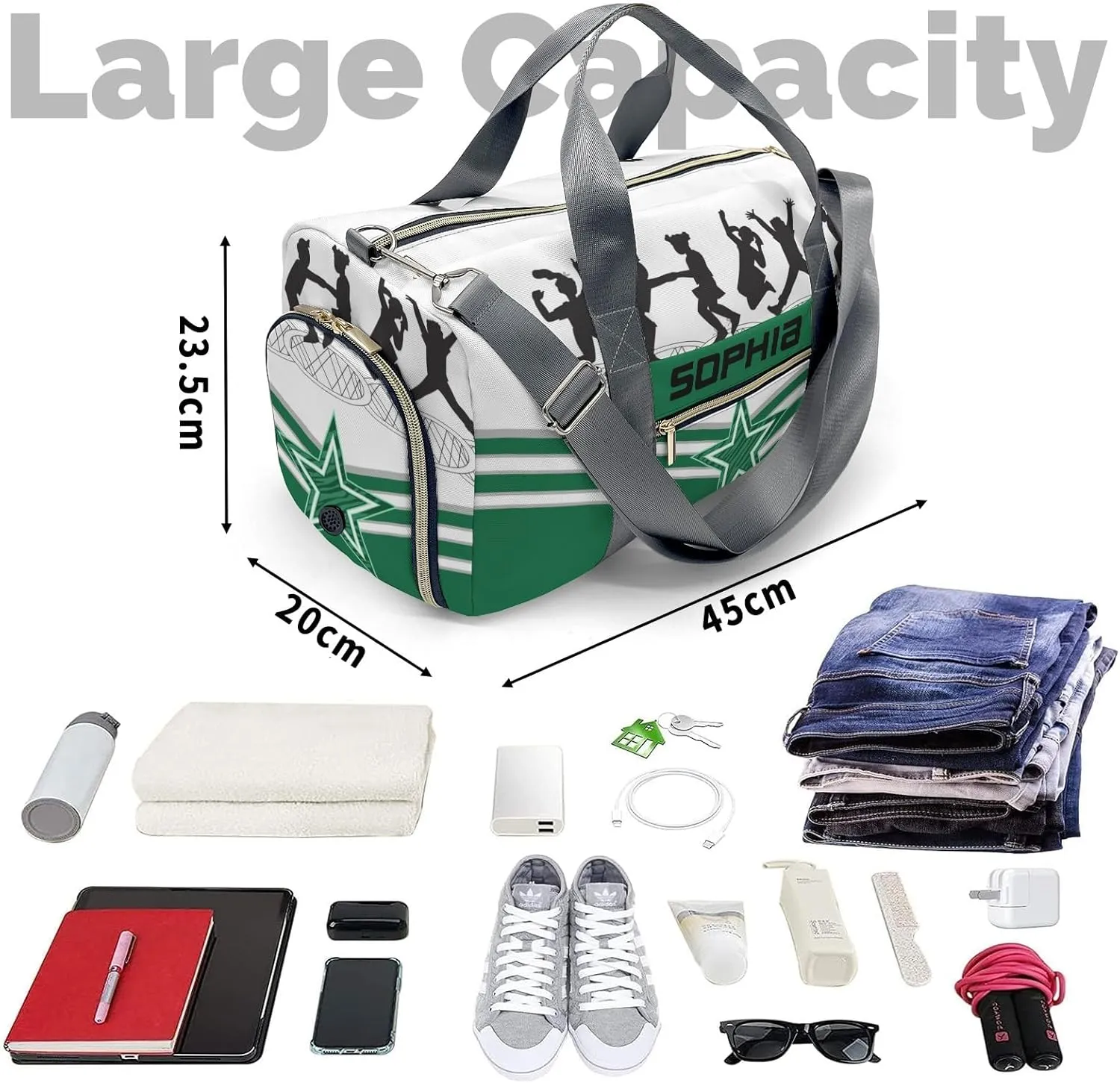 Personalized Duffel Bag Jumping Trampoline Green Athlete Multi-Function Travel Bag Versatile Travel Bags for Active Lifestyles