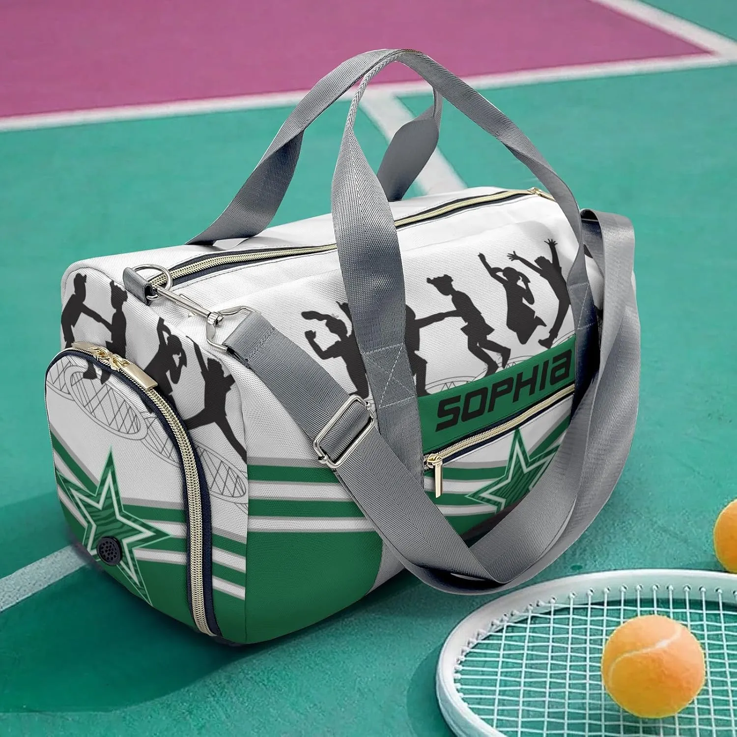 Personalized Duffel Bag Jumping Trampoline Green Athlete Multi-Function Travel Bag Versatile Travel Bags for Active Lifestyles