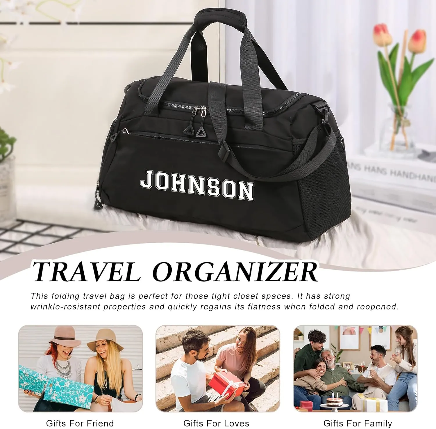 Personalized Duffle Bags for Women - Custom Name Sports Gym Bag with Wet Dry Pockets & Shoe Compartment, Travel Bags for Women Men
