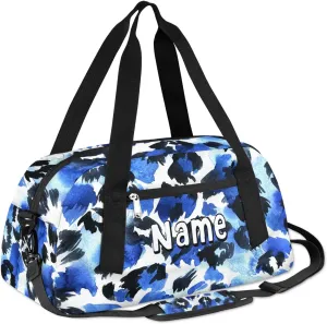 Personalized Kids Blue Indigo Tie Dye Duffle Bag Little Girls Boys Teen Overnighter Travel Sport Gym Bag 18.5 Inch Weekender Carry On Shoulder Bag for Kids Sport Travel Camping