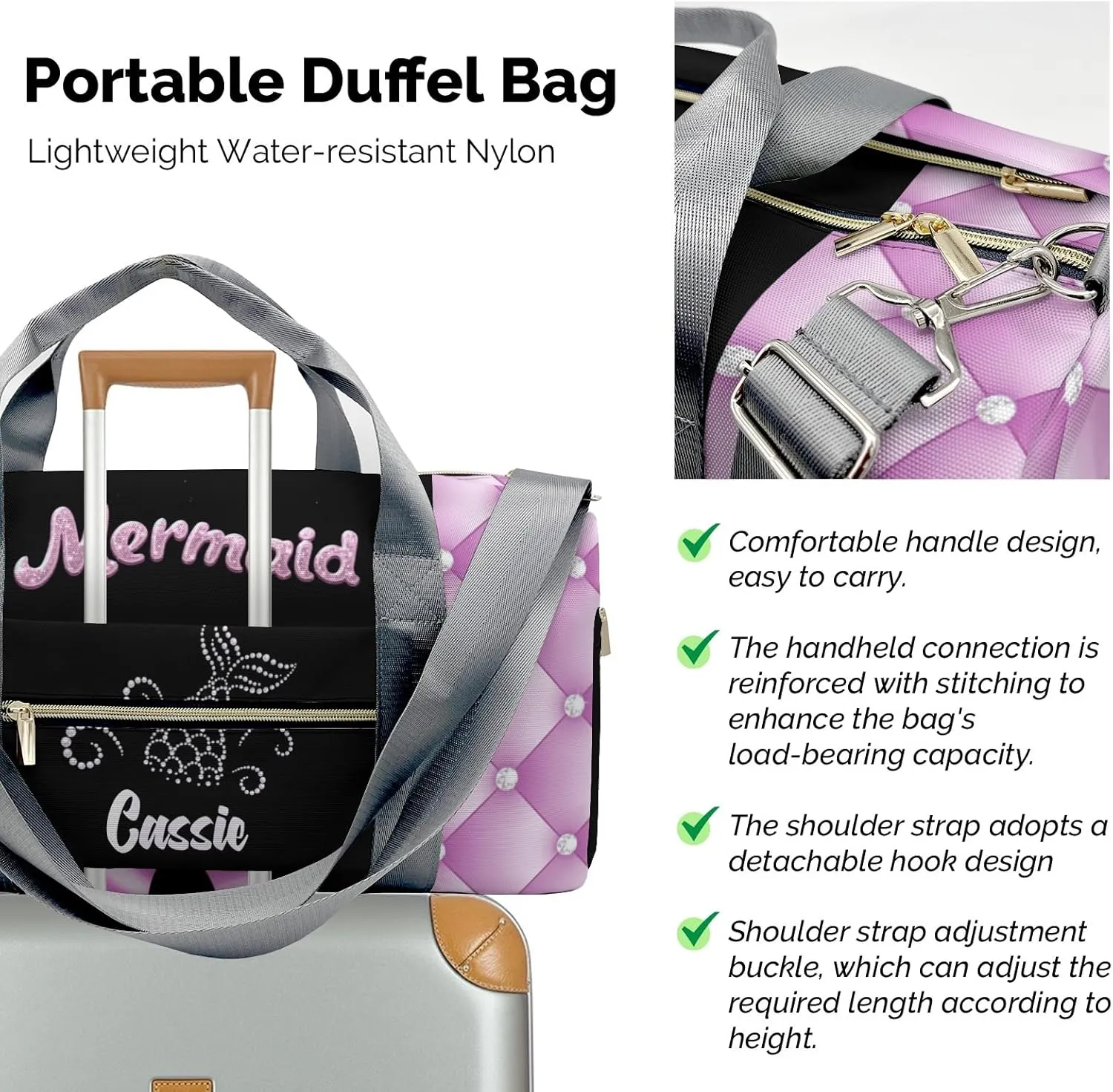 Personalized Name Duffel Bag Bow Pink On-the-Go Fitness: Travel Bags Designed for Active Living
