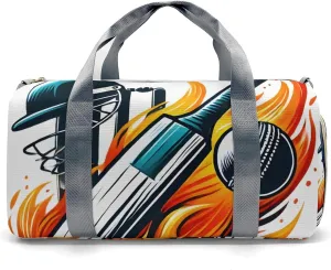 Personalized Name Duffel Bag Cricket Bat and Ball Baseball Flame On-the-Go Fitness: Travel Bags Designed for Active Living