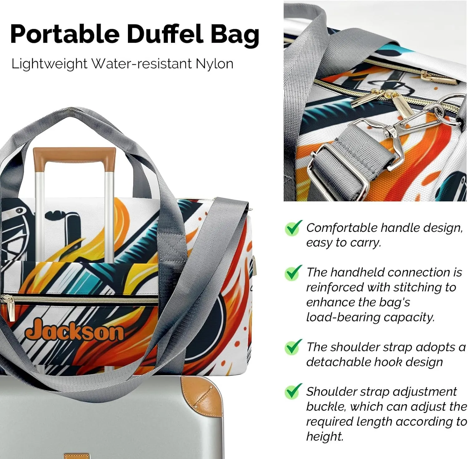 Personalized Name Duffel Bag Cricket Bat and Ball Baseball Flame On-the-Go Fitness: Travel Bags Designed for Active Living