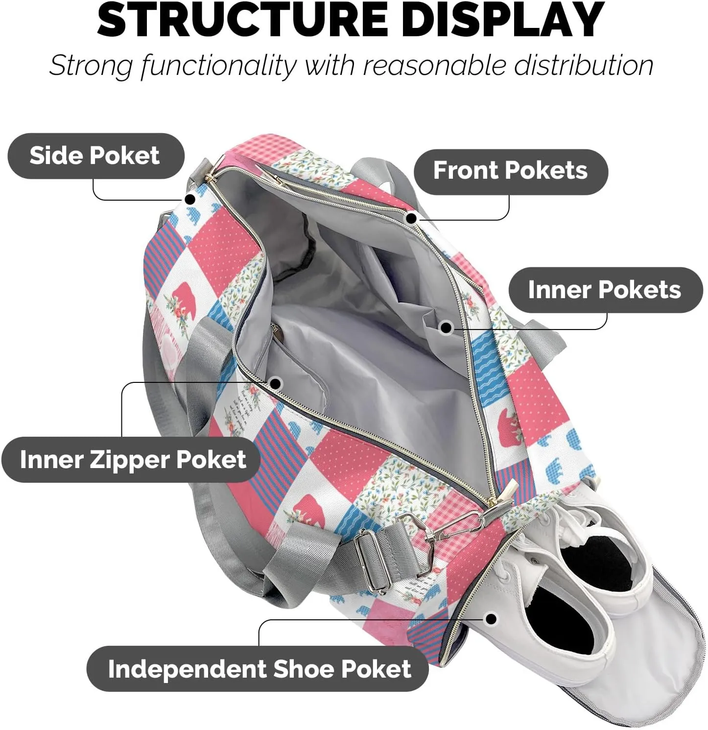Personalized Name Duffel Bag Wild One Bear Pink Green On-the-Go Fitness: Travel Bags Designed for Active Living