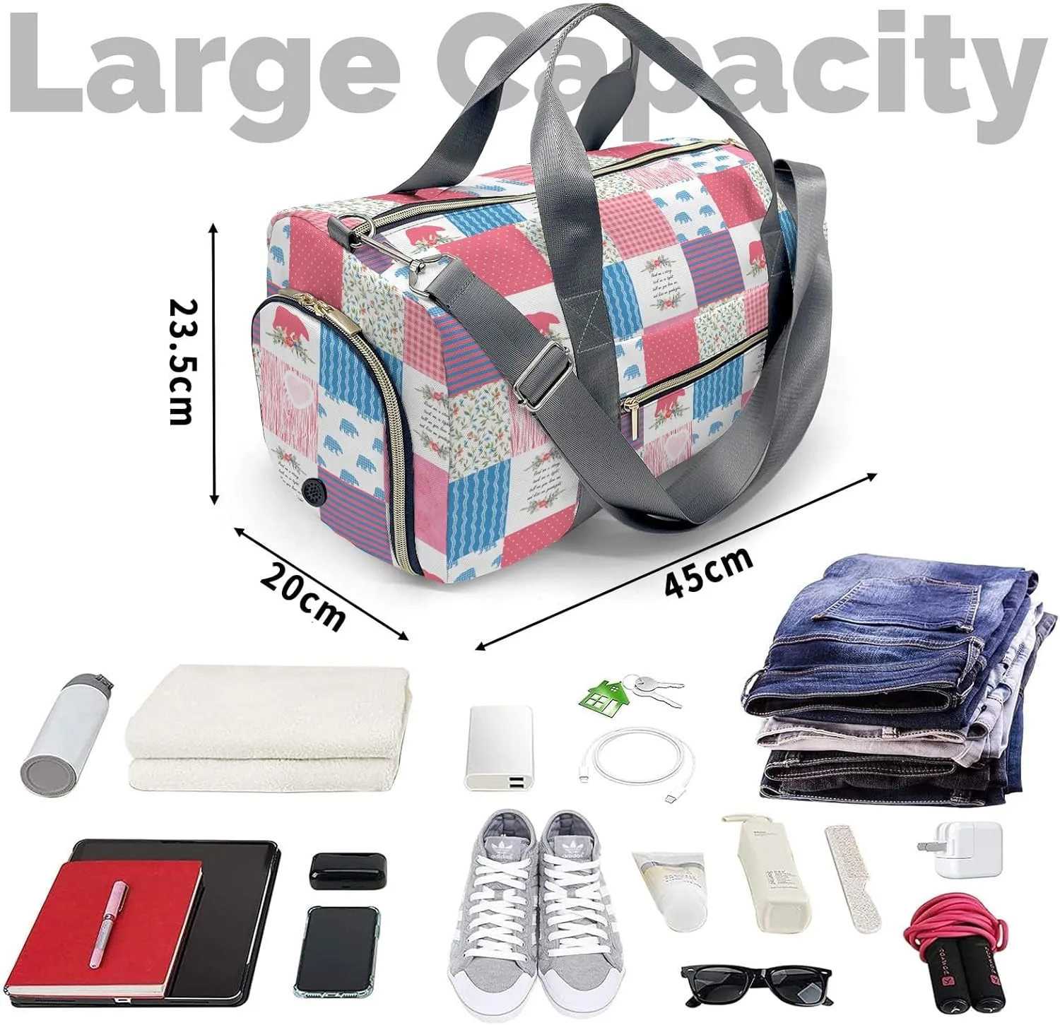 Personalized Name Duffel Bag Wild One Bear Pink Green On-the-Go Fitness: Travel Bags Designed for Active Living