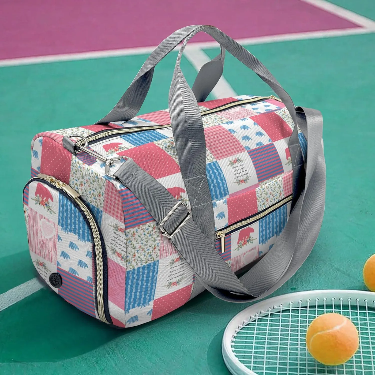 Personalized Name Duffel Bag Wild One Bear Pink Green On-the-Go Fitness: Travel Bags Designed for Active Living