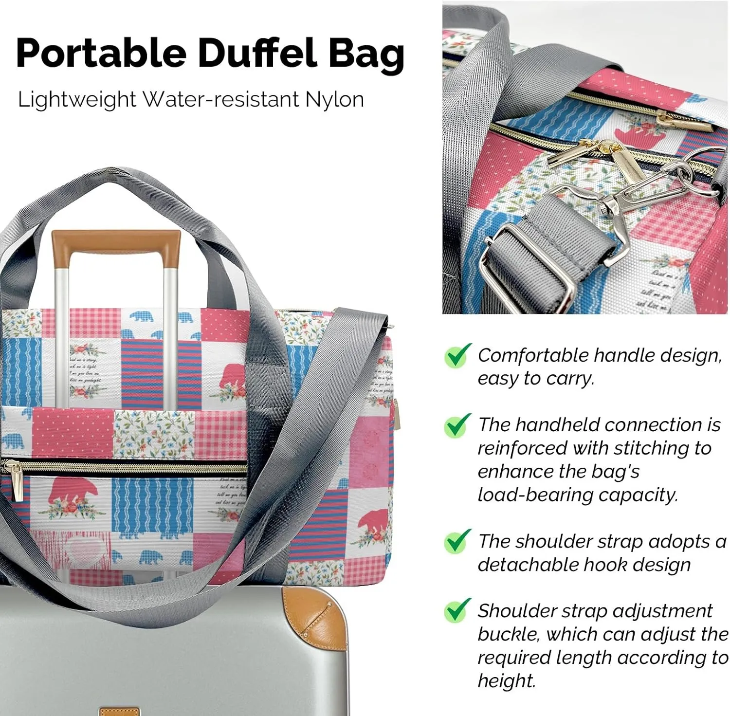 Personalized Name Duffel Bag Wild One Bear Pink Green On-the-Go Fitness: Travel Bags Designed for Active Living