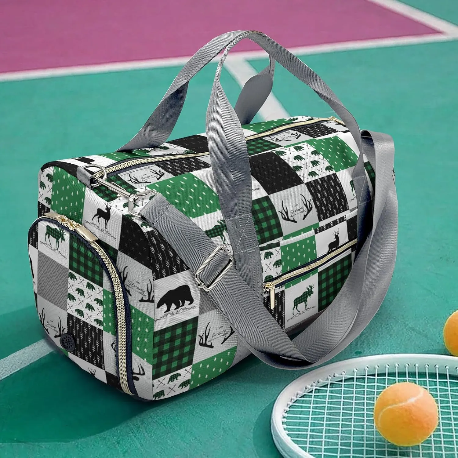 Personalized Name Duffel Bag Woodland Deer Bear Plaid On-the-Go Fitness: Travel Bags Designed for Active Living