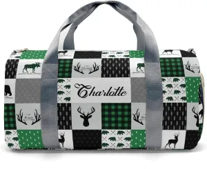 Personalized Name Duffel Bag Woodland Deer Bear Plaid On-the-Go Fitness: Travel Bags Designed for Active Living