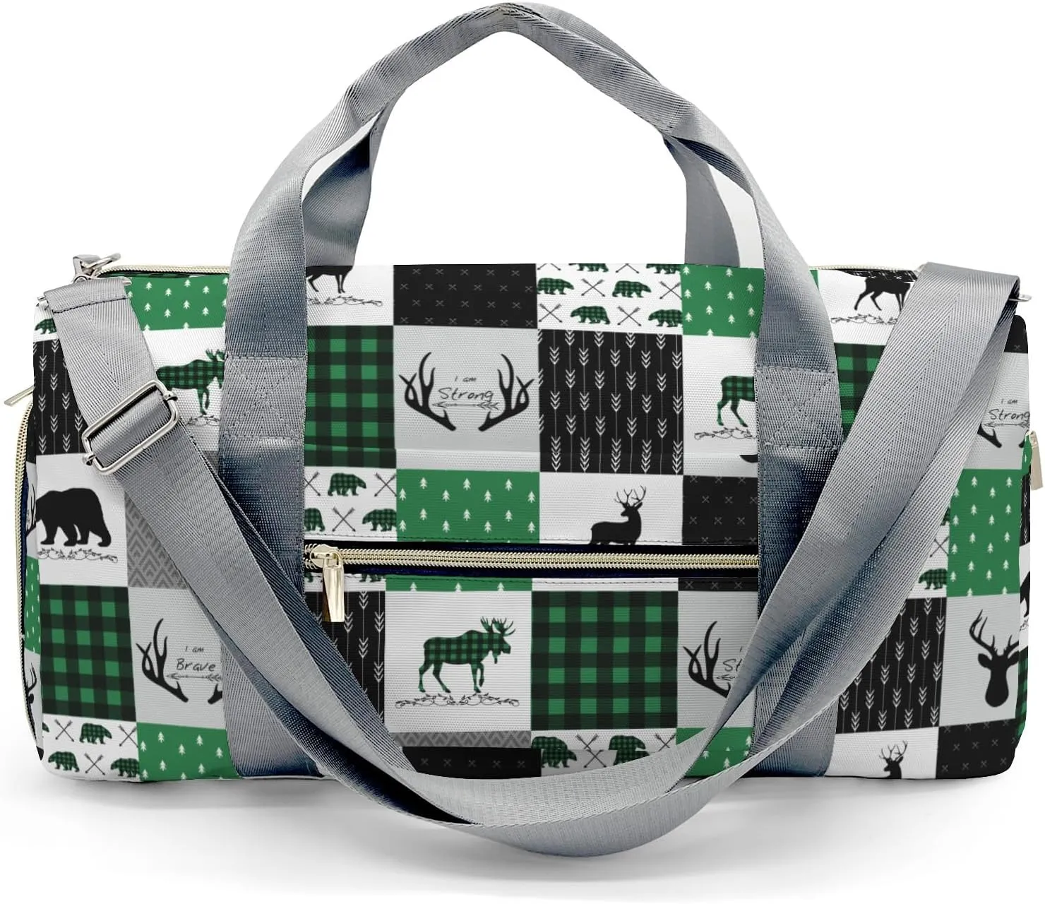 Personalized Name Duffel Bag Woodland Deer Bear Plaid On-the-Go Fitness: Travel Bags Designed for Active Living