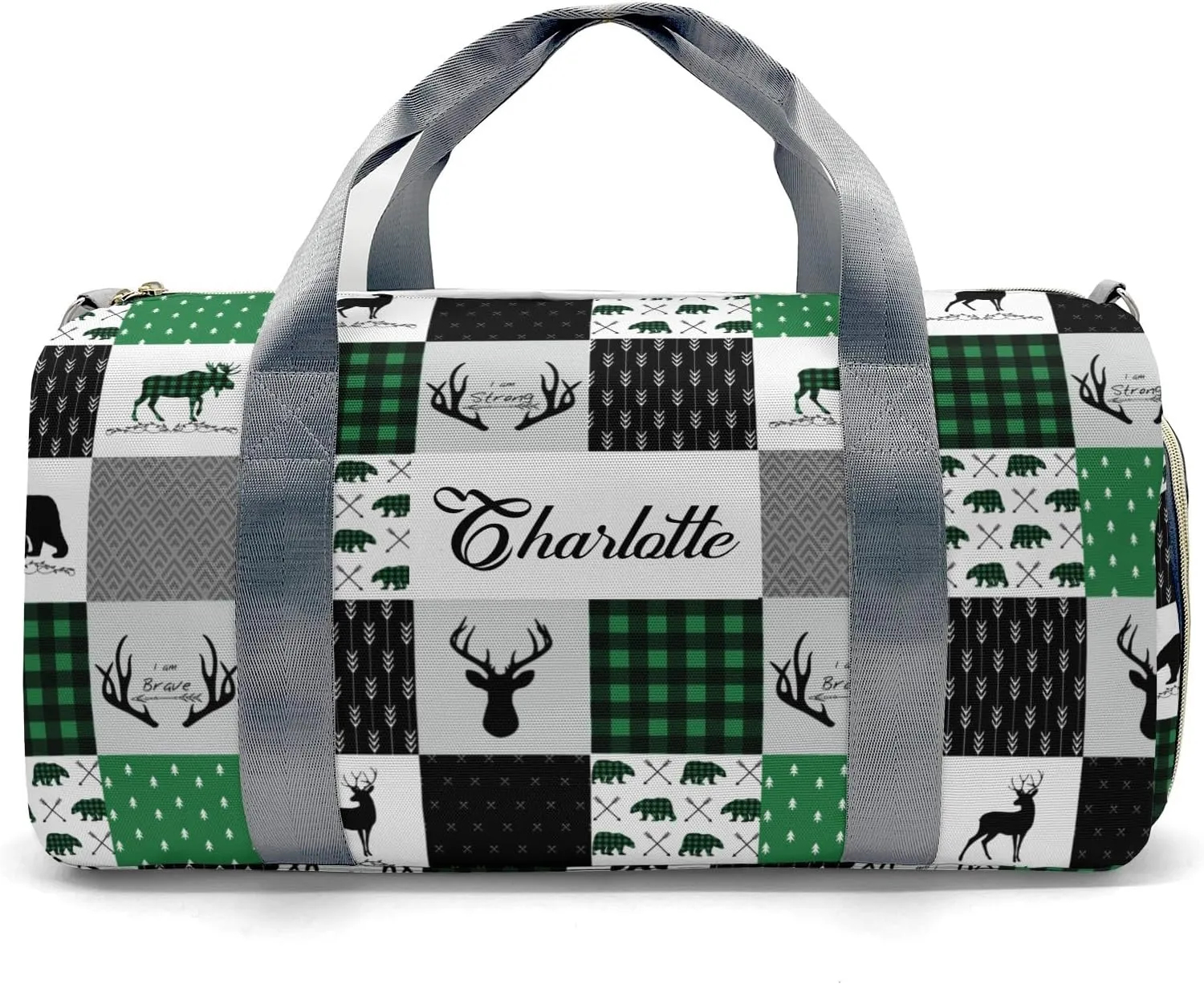 Personalized Name Duffel Bag Woodland Deer Bear Plaid On-the-Go Fitness: Travel Bags Designed for Active Living
