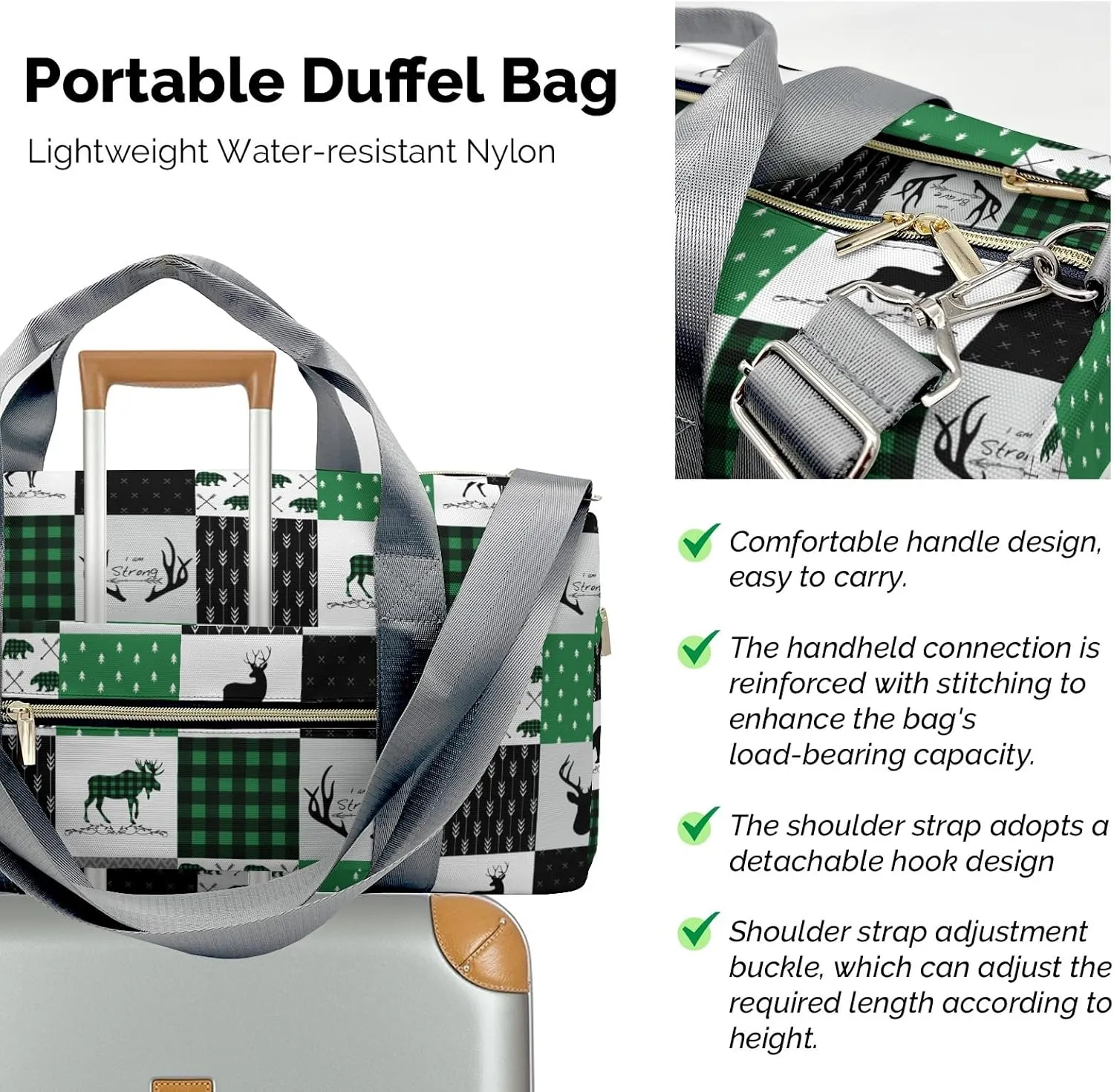 Personalized Name Duffel Bag Woodland Deer Bear Plaid On-the-Go Fitness: Travel Bags Designed for Active Living