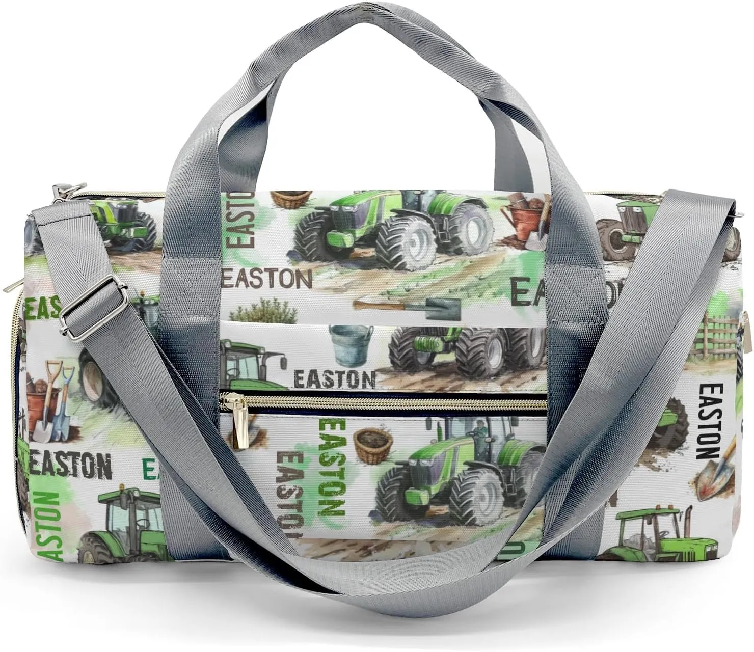 Personalized Name Tractor Car Farm Vehicle Gym Bag for Women, Travel Duffle Bag Carry On Weekender Bag with Shoe Compartment Custom Gift
