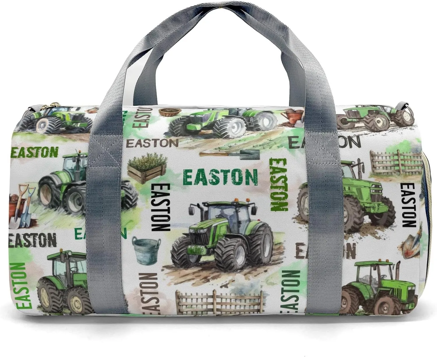 Personalized Name Tractor Car Farm Vehicle Gym Bag for Women, Travel Duffle Bag Carry On Weekender Bag with Shoe Compartment Custom Gift