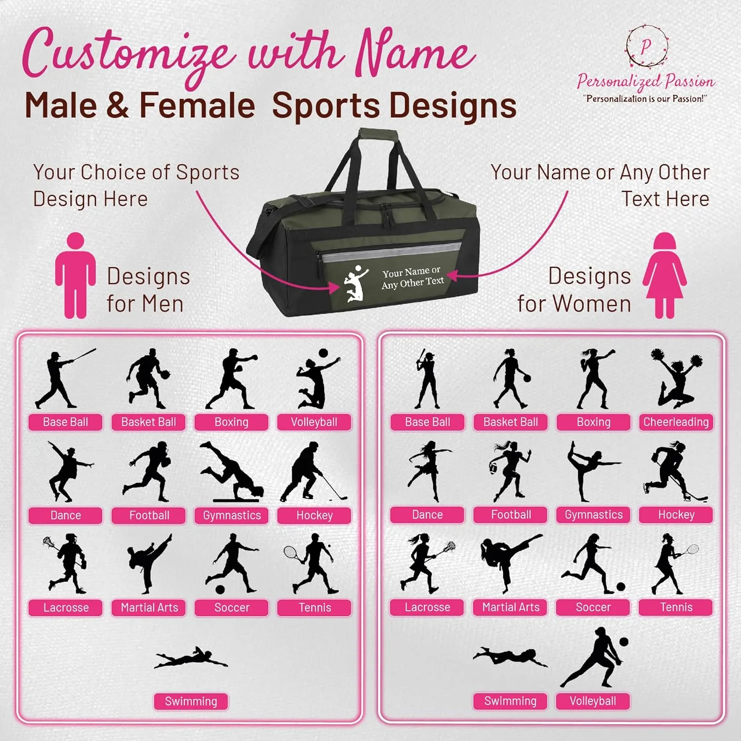 Personalized Sports Duffel Bags for Men and Women - 22” Customized Travel Duffle with Name & Baseball Design - Water Resistant Two-Toned Overnight Weekender Bag - Gray