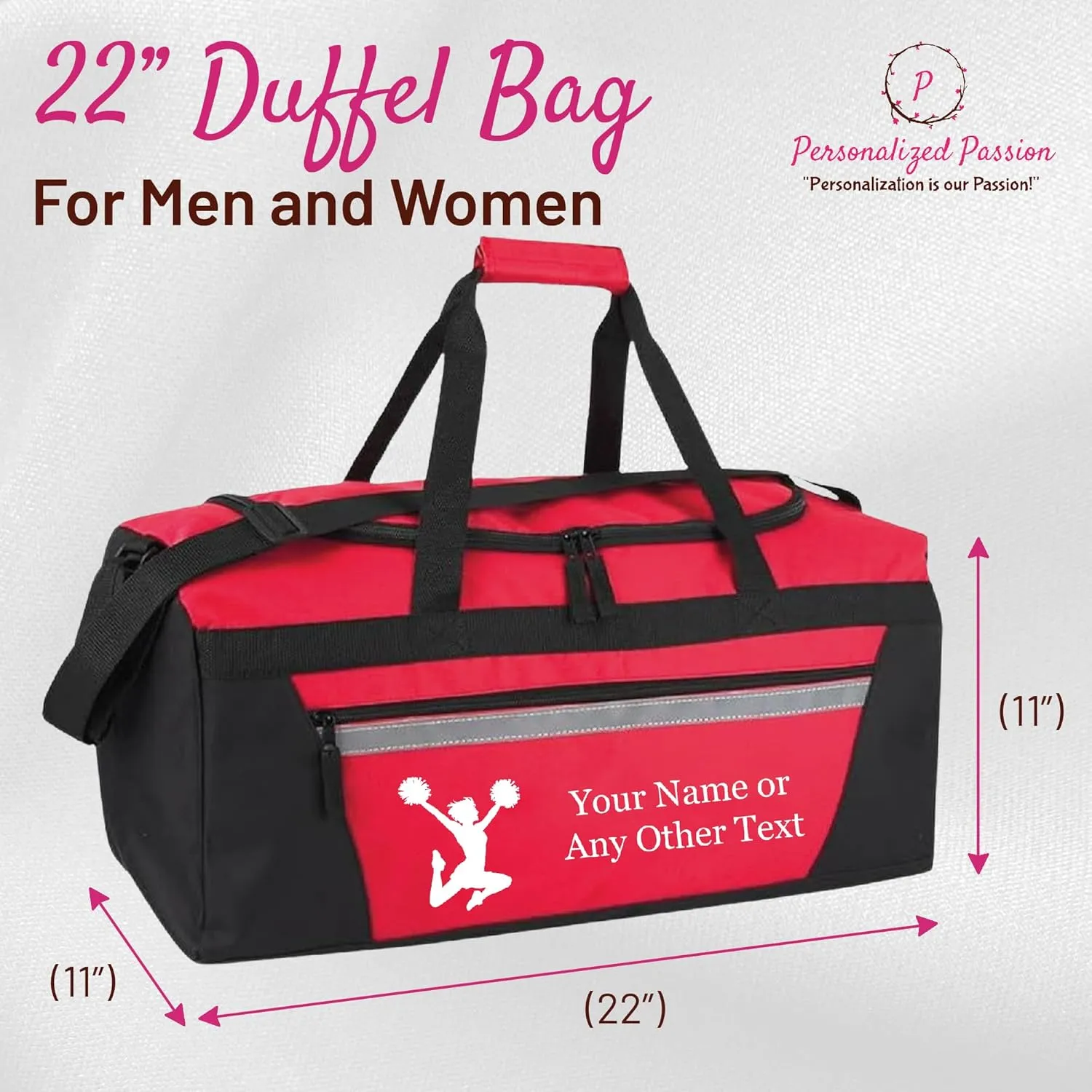 Personalized Sports Duffel Bags for Men and Women - 22” Customized Travel Duffle with Name & Baseball Design - Water Resistant Two-Toned Overnight Weekender Bag - Gray