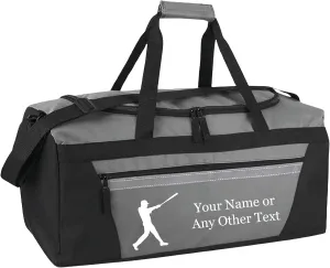 Personalized Sports Duffel Bags for Men and Women - 22” Customized Travel Duffle with Name & Baseball Design - Water Resistant Two-Toned Overnight Weekender Bag - Gray