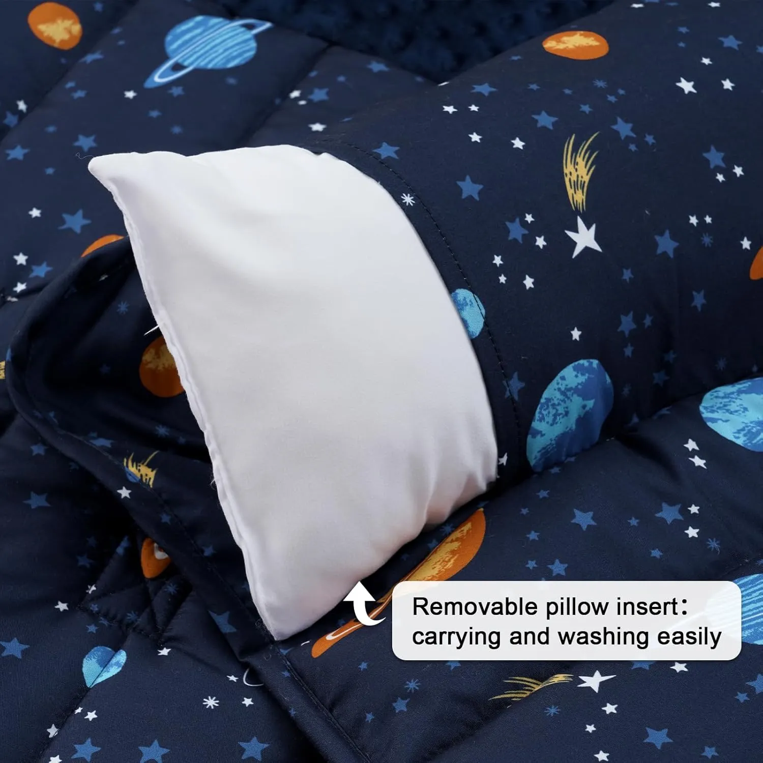 PHF Toddler Nap Mat with Removable Pillow and Minky Fleece Blanket, Rollup Design Warm Slumber Bags for Boys, 50"x20"x2" Kids Sleeping Bag for Daycare Preschool Travel Camping, Space