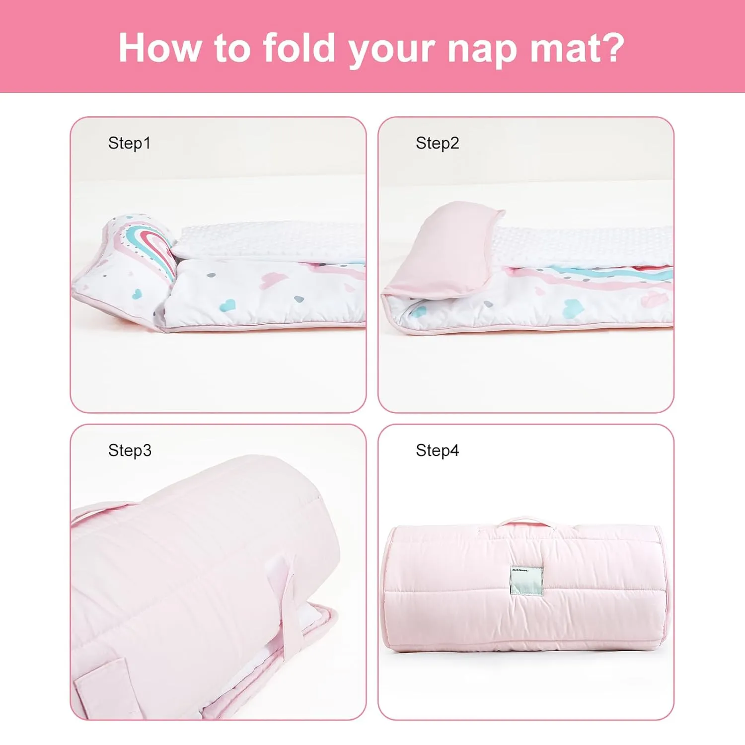 PHF Toddler Nap Mat with Removable Pillow and Minky Fleece Blanket, Rollup Design Warm Slumber Bags for Girls, 50"x20"x2" Kids Sleeping Bag for Daycare Preschool Travel Camping, Rainbow