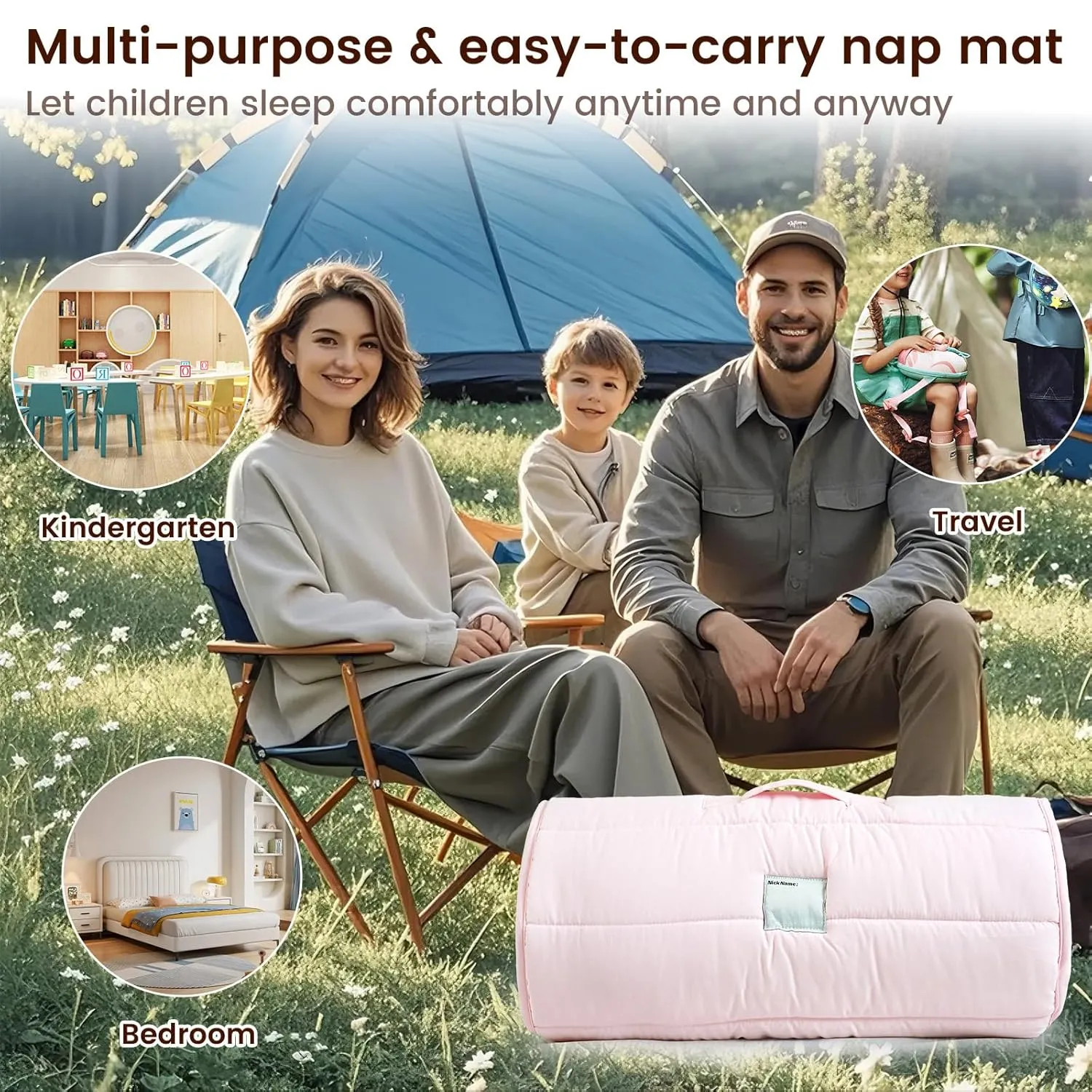 PHF Toddler Nap Mat with Removable Pillow and Minky Fleece Blanket, Rollup Design Warm Slumber Bags for Girls, 50"x20"x2" Kids Sleeping Bag for Daycare Preschool Travel Camping, Rainbow