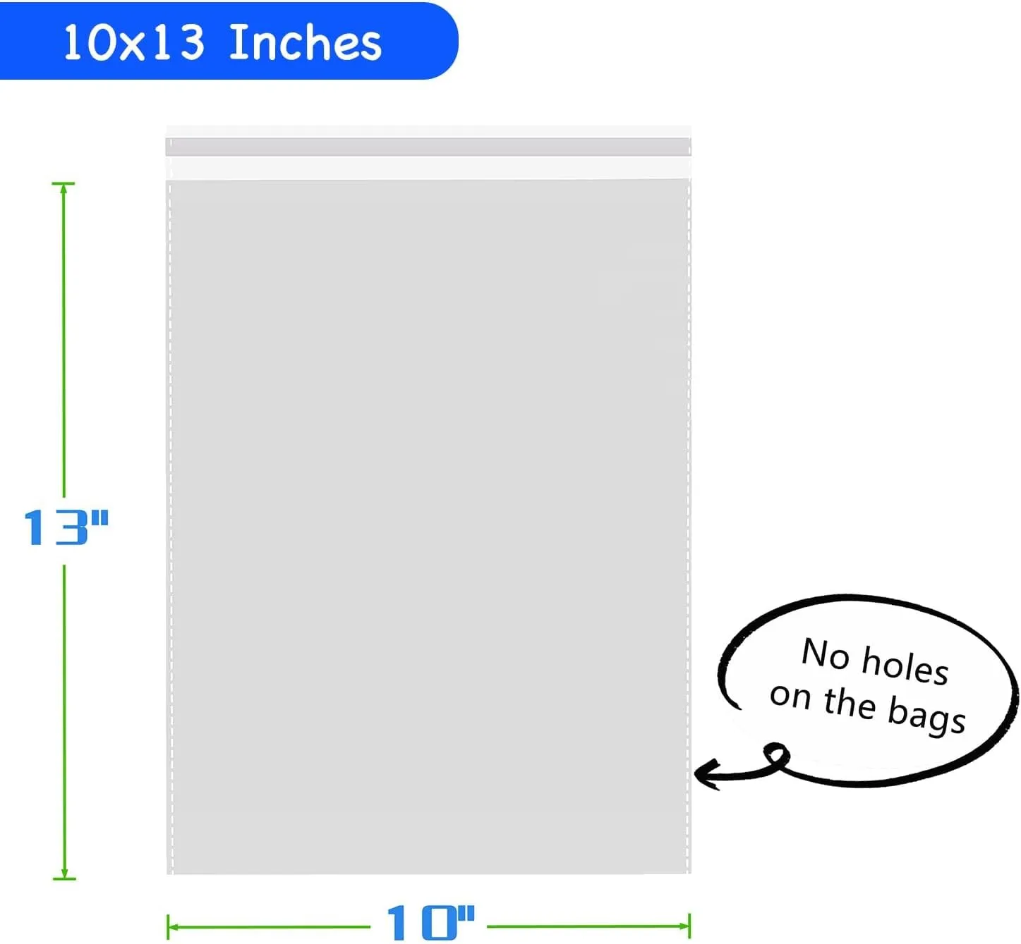 PigPotParty Clear Plastic T-Shirt Bags with Clothing Size Stickers, 10x13 Inches, 100 Pack, Cellophane Shirt Sleeves Packaging Bags for Small Business, Thick, Self-adhesive & Resealable