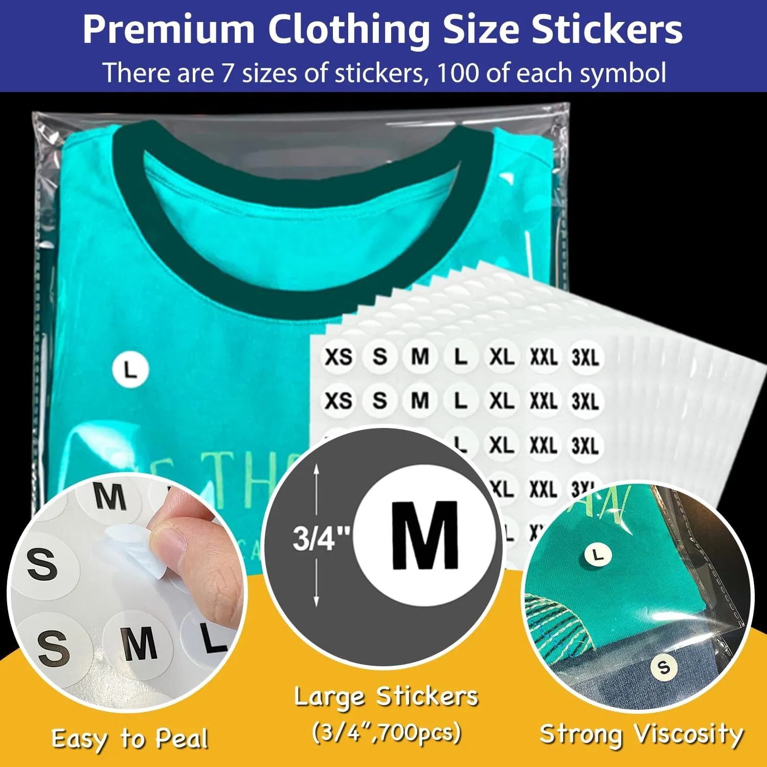 PigPotParty Clear Plastic T-Shirt Bags with Clothing Size Stickers, 10x13 Inches, 100 Pack, Cellophane Shirt Sleeves Packaging Bags for Small Business, Thick, Self-adhesive & Resealable