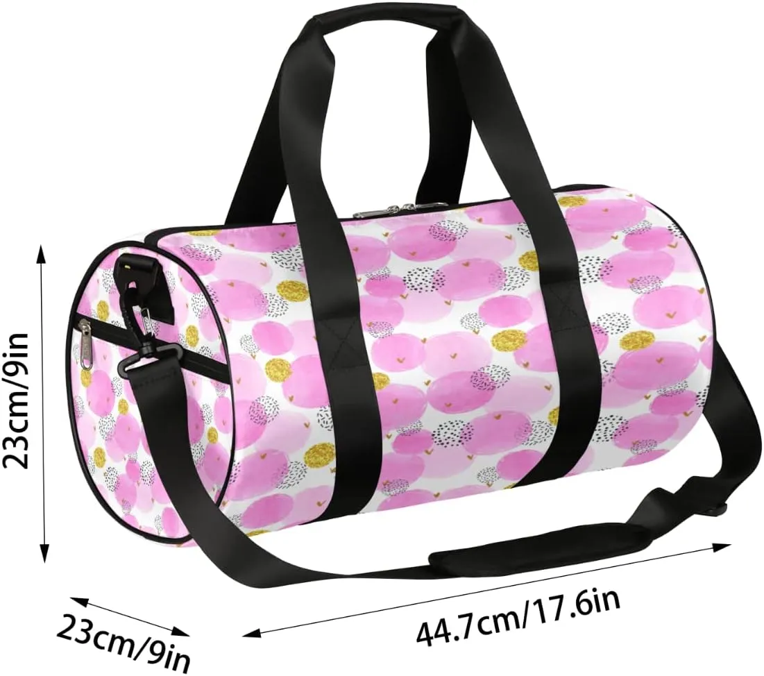 Pink Circle Dots Gym Bag Small Gym Duffel Bags for Men Women Kawaii Overnight Weekender Bag Lightweight Sport Duffle Bag Carry On Gymbag