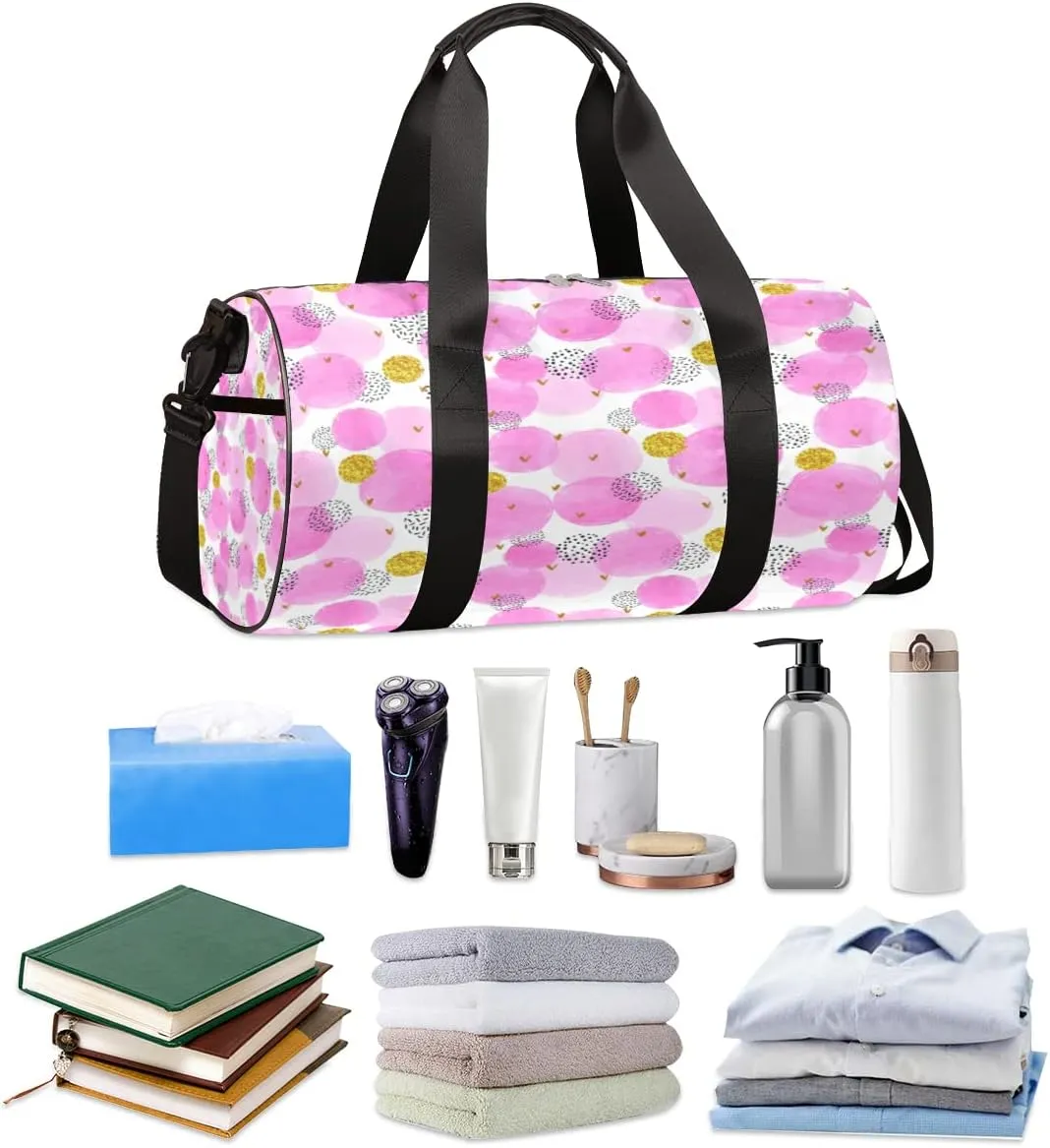 Pink Circle Dots Gym Bag Small Gym Duffel Bags for Men Women Kawaii Overnight Weekender Bag Lightweight Sport Duffle Bag Carry On Gymbag