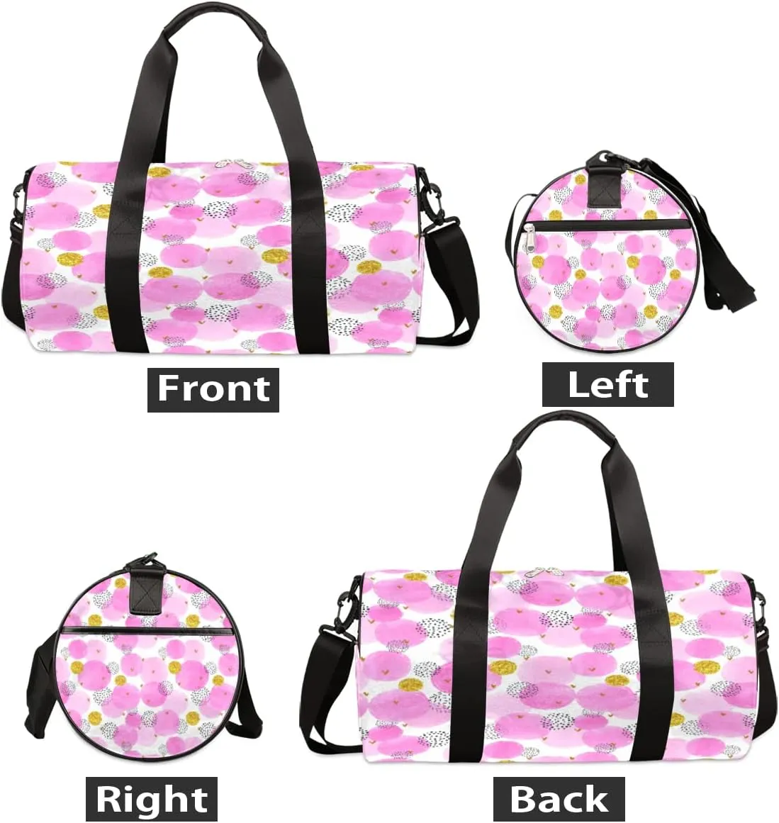 Pink Circle Dots Gym Bag Small Gym Duffel Bags for Men Women Kawaii Overnight Weekender Bag Lightweight Sport Duffle Bag Carry On Gymbag