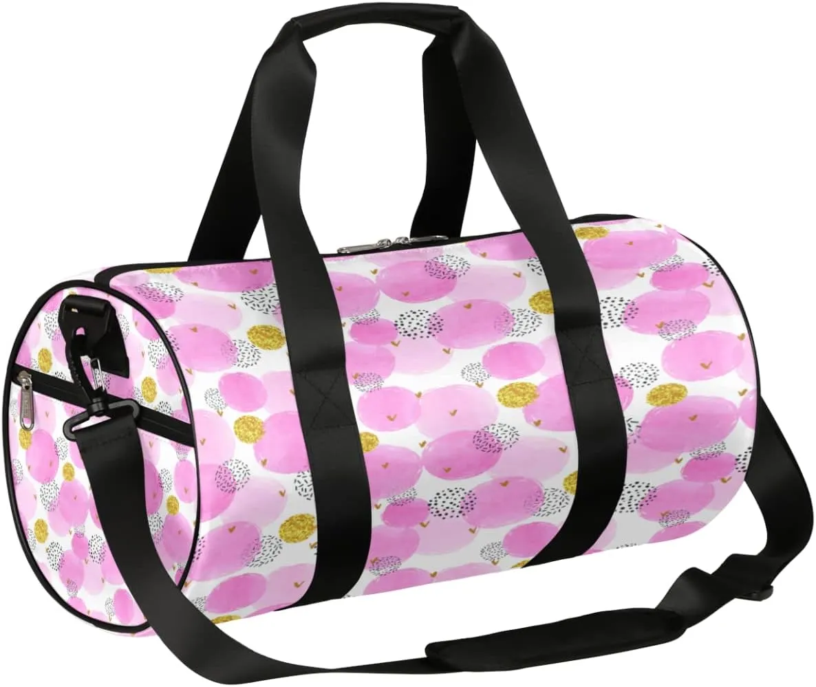 Pink Circle Dots Gym Bag Small Gym Duffel Bags for Men Women Kawaii Overnight Weekender Bag Lightweight Sport Duffle Bag Carry On Gymbag