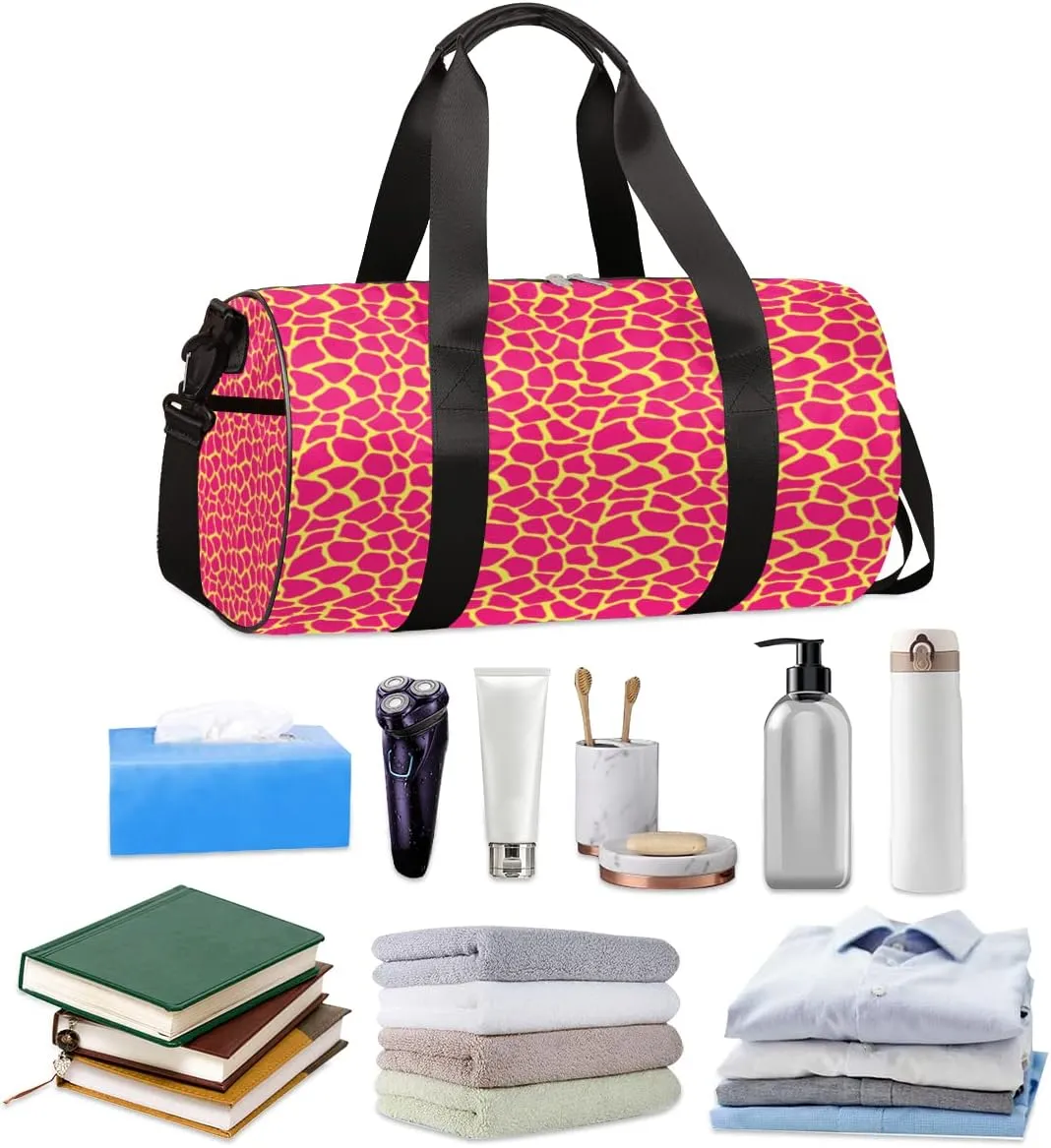 Pink Giraffe Print Gym Bag Small Gym Duffel Bags for Men Women Overnight Weekender Bag Lightweight Sport Duffle Bag Carry On Gymbag