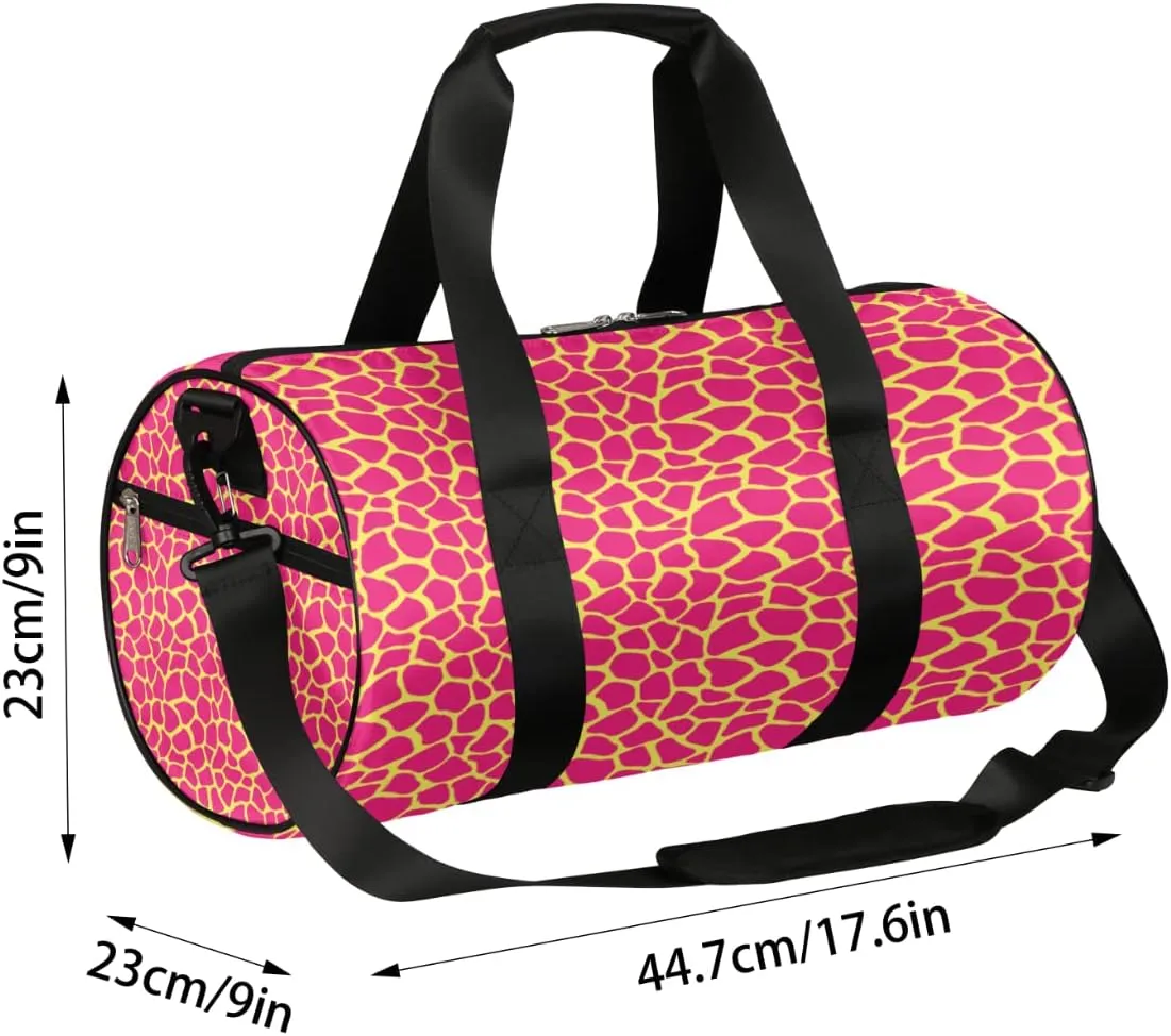 Pink Giraffe Print Gym Bag Small Gym Duffel Bags for Men Women Overnight Weekender Bag Lightweight Sport Duffle Bag Carry On Gymbag