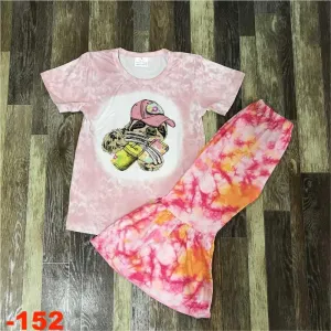 Pink Sloth tie dye short sleeve Flare trouser Set -152