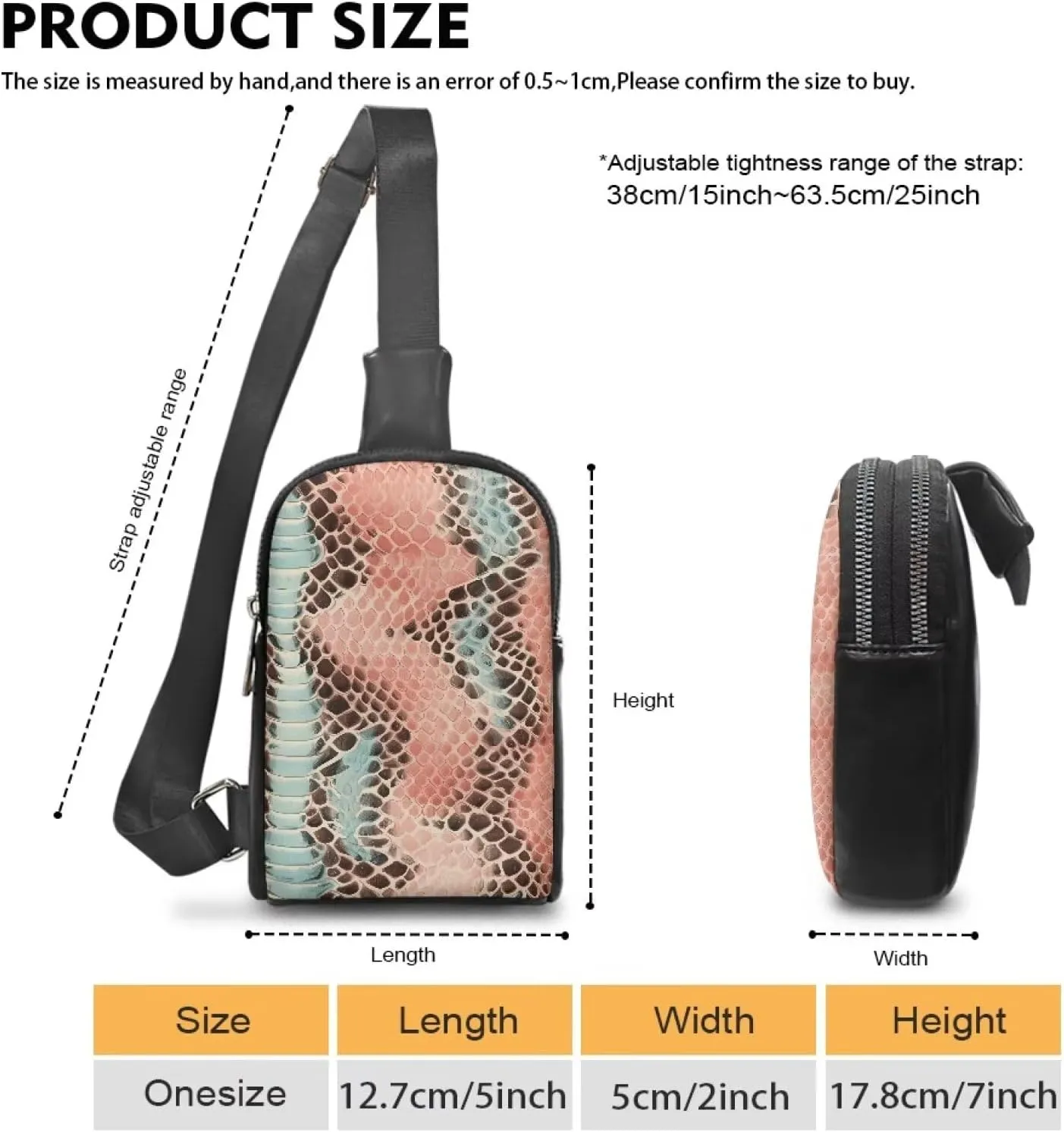 Pink Snake Skin Sling Bag Crossbody Bag for Women, Snakeskin Texture PU Leather Hands-Free Wallets Waist Pack Phone Bag for Workout Travelling Running