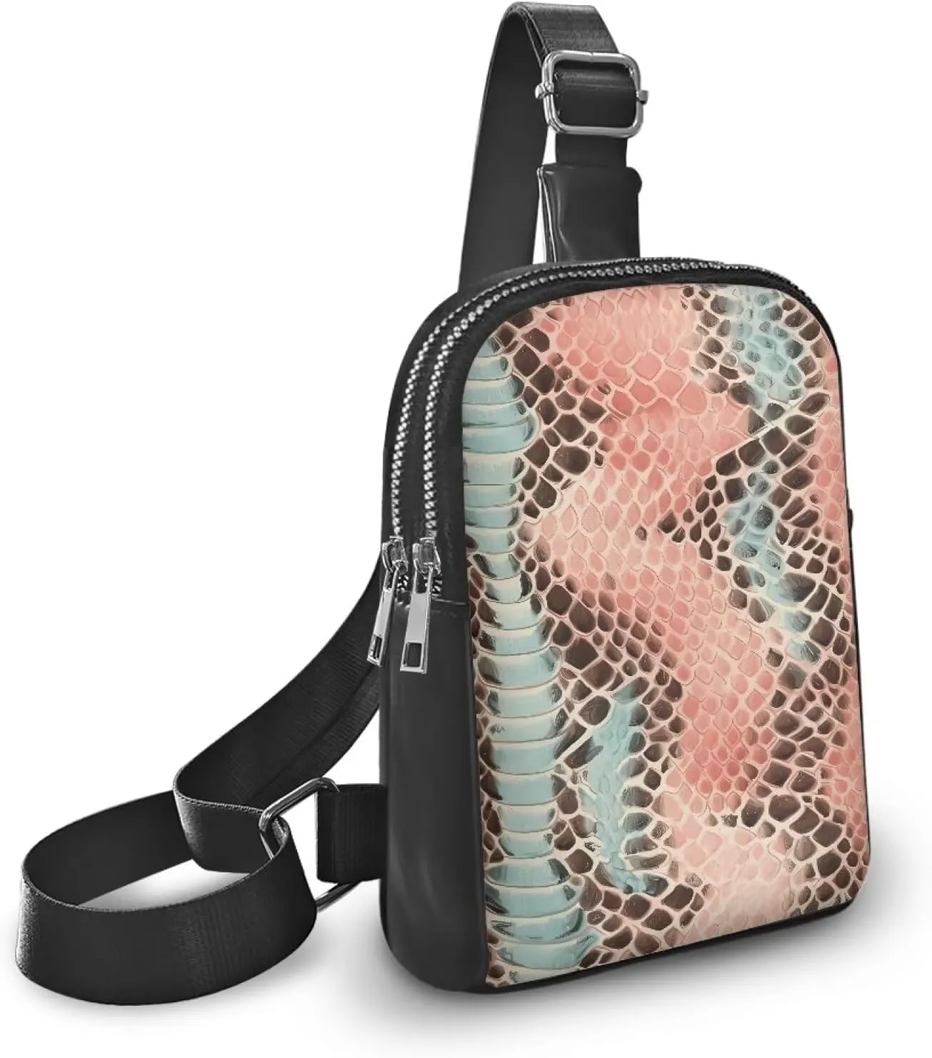 Pink Snake Skin Sling Bag Crossbody Bag for Women, Snakeskin Texture PU Leather Hands-Free Wallets Waist Pack Phone Bag for Workout Travelling Running