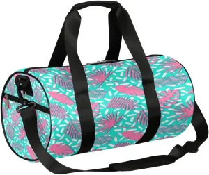 Pink Turquoise Gym Bag Small Gym Duffel Bags for Men Women Abstract Leaf Overnight Weekender Bag Lightweight Sport Duffle Bag Carry On Gymbag
