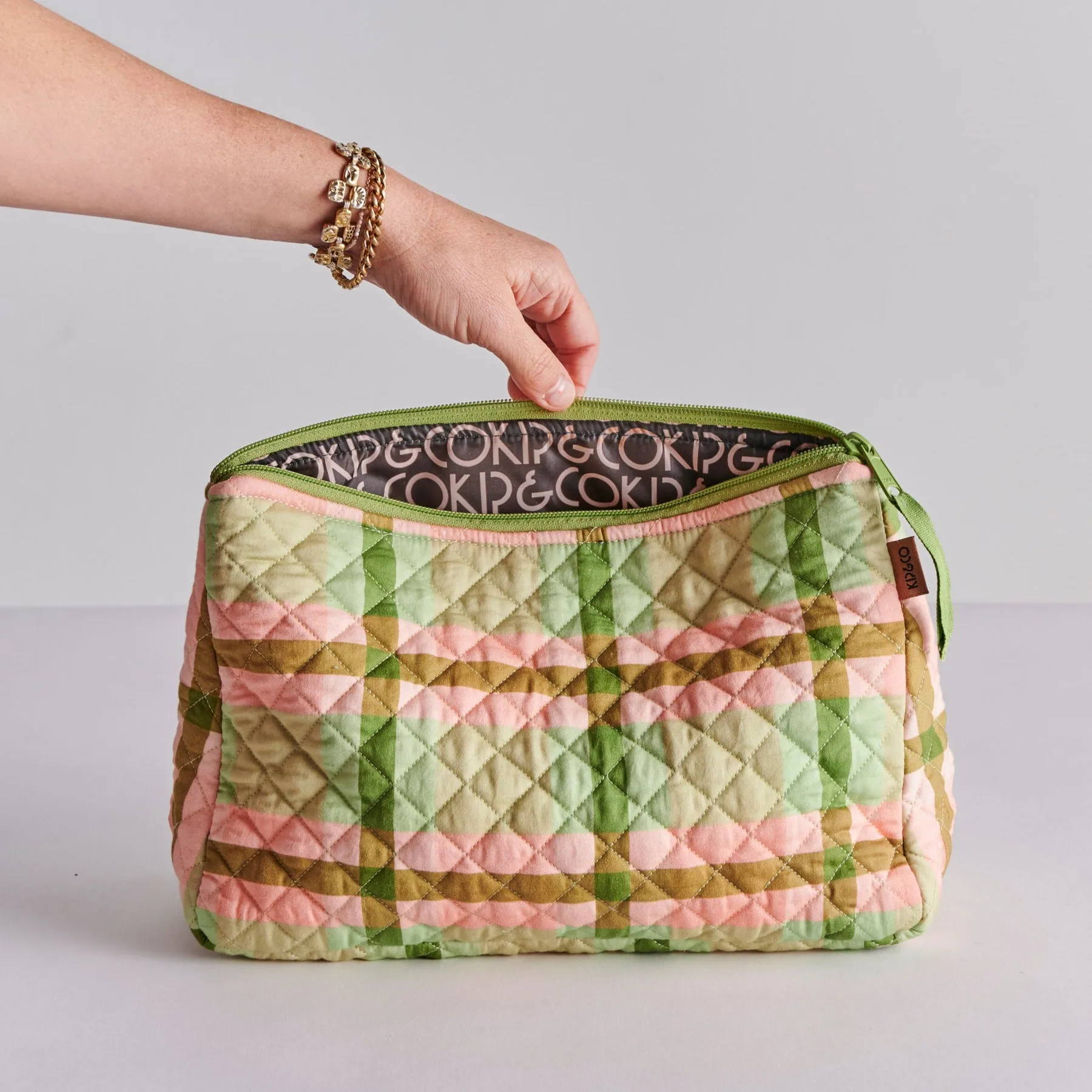 Pistachio Tartan Quilted Cotton Toiletry Purse