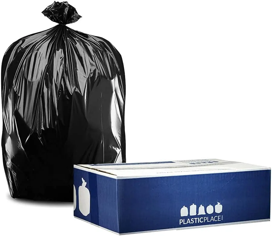 PlasticPlace 33 Gallon Trash Bags │ 1.7 Mil │ Black Garbage Can Liners │ 33" x 39" (100 Case)
