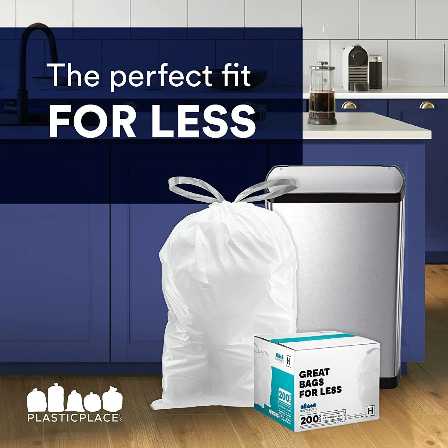 Plasticplace Trash Bags, Compatible with simplehuman Code B (200 Count) White Drawstring Garbage Liners 1.6 Gallon / 6 Liter, 12.5" x 15.5"