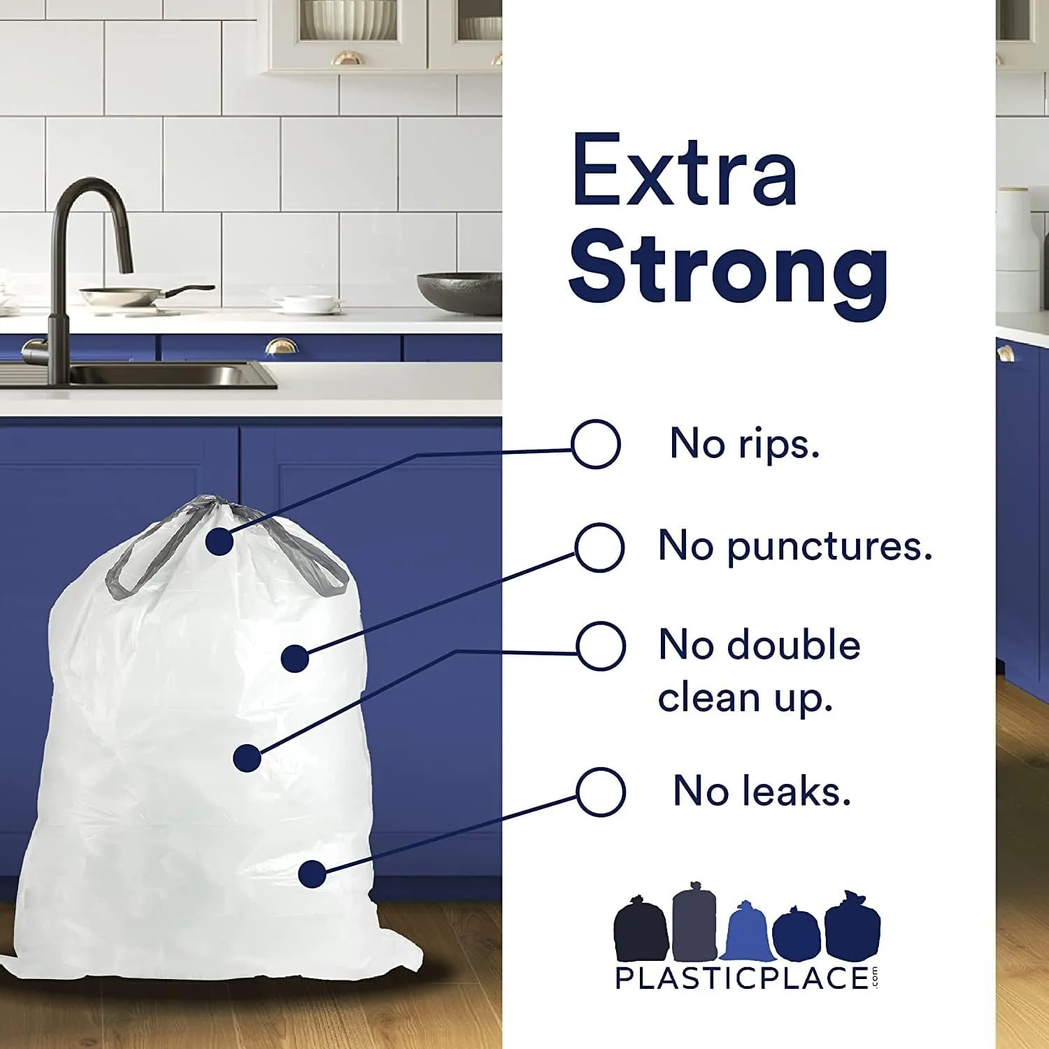 Plasticplace Trash Bags, Compatible with simplehuman Code B (200 Count) White Drawstring Garbage Liners 1.6 Gallon / 6 Liter, 12.5" x 15.5"