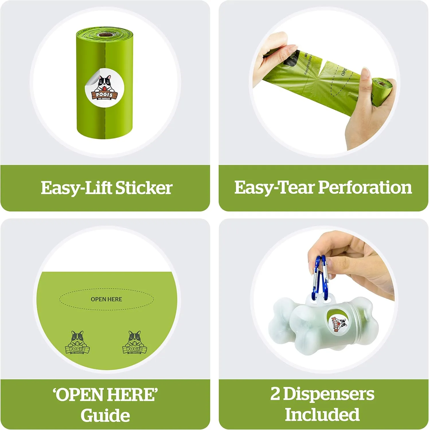 Pogi’s Dog Poop Bags - 50 Unscented Rolls (750 Doggie Poop Bags)   2 Dog Poop Bag Holders for Leashes - Leak-Proof Dog Waste Bags - Ultra Thick, Extra Large Poop Bags for Dogs