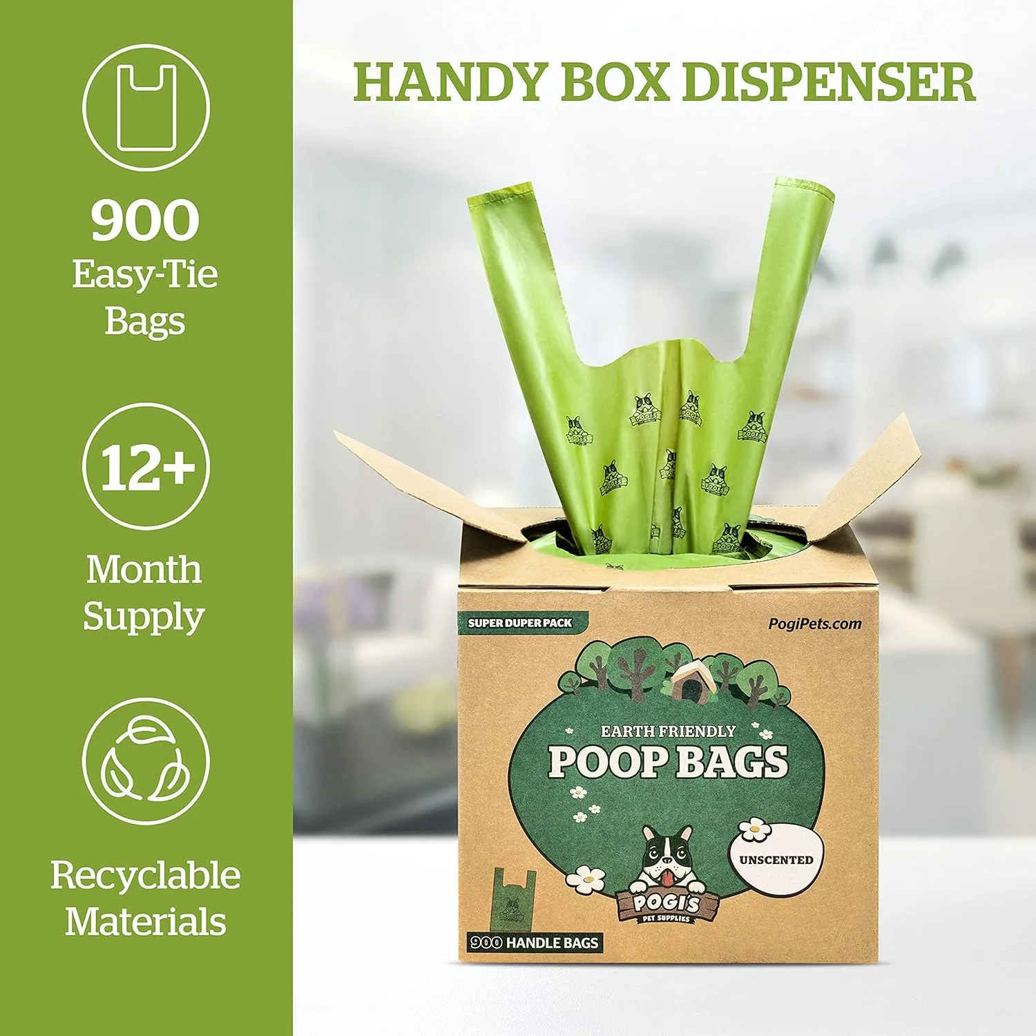 Pogi’s Dog Poop Bags with Handles – Extra-Thick, Leak-Proof, Large, Unscented, 900-Count