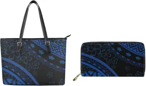Polynesian Tote Bag Handbags Sets for Women 2Pcs Puletasi Samoan Tribal Large Capacity Wallet with Zipper Coin Purse