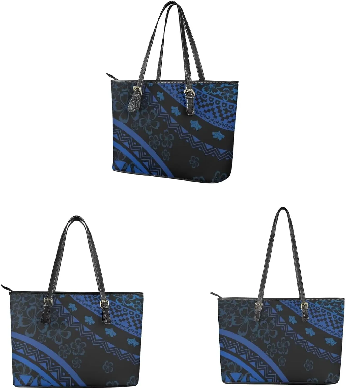 Polynesian Tote Bag Handbags Sets for Women 2Pcs Puletasi Samoan Tribal Large Capacity Wallet with Zipper Coin Purse
