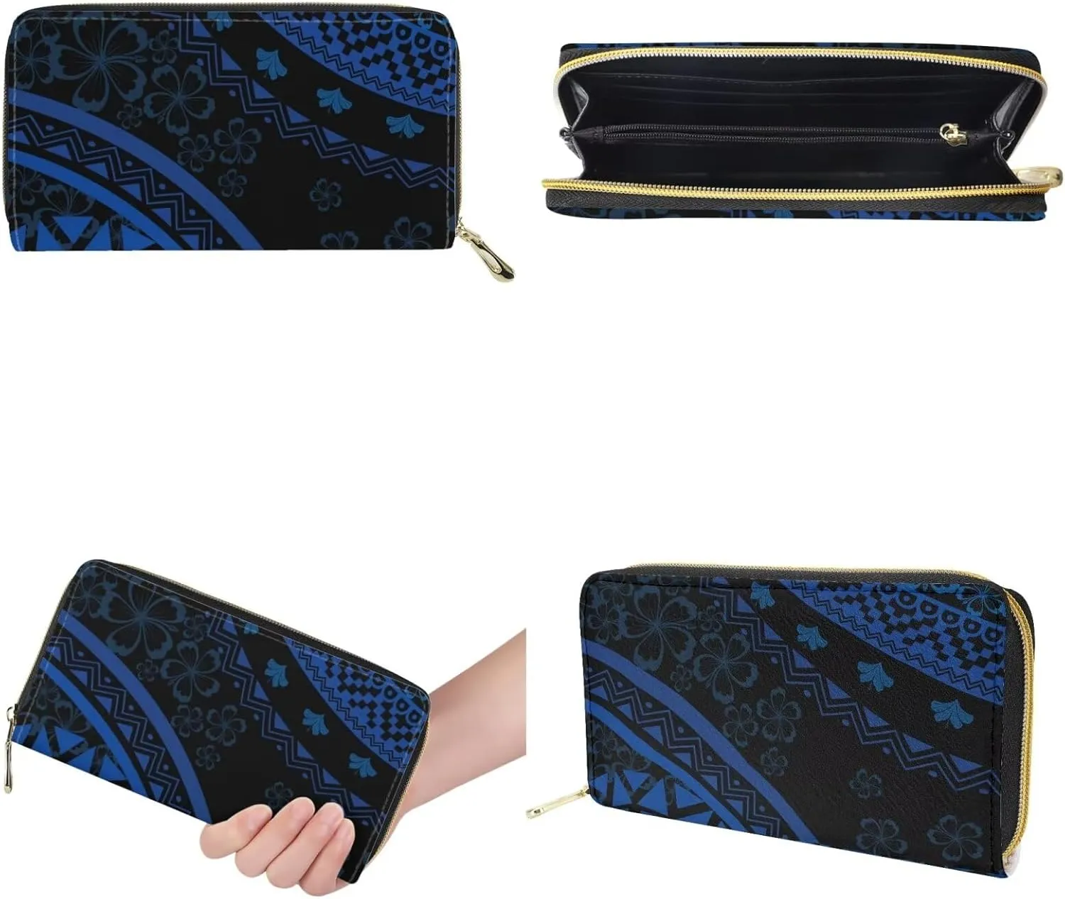 Polynesian Tote Bag Handbags Sets for Women 2Pcs Puletasi Samoan Tribal Large Capacity Wallet with Zipper Coin Purse